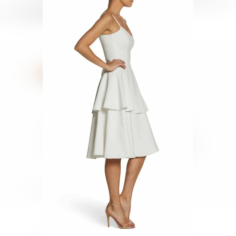 Dress the Population White Tiered Fit-and-Flare Midi Dress